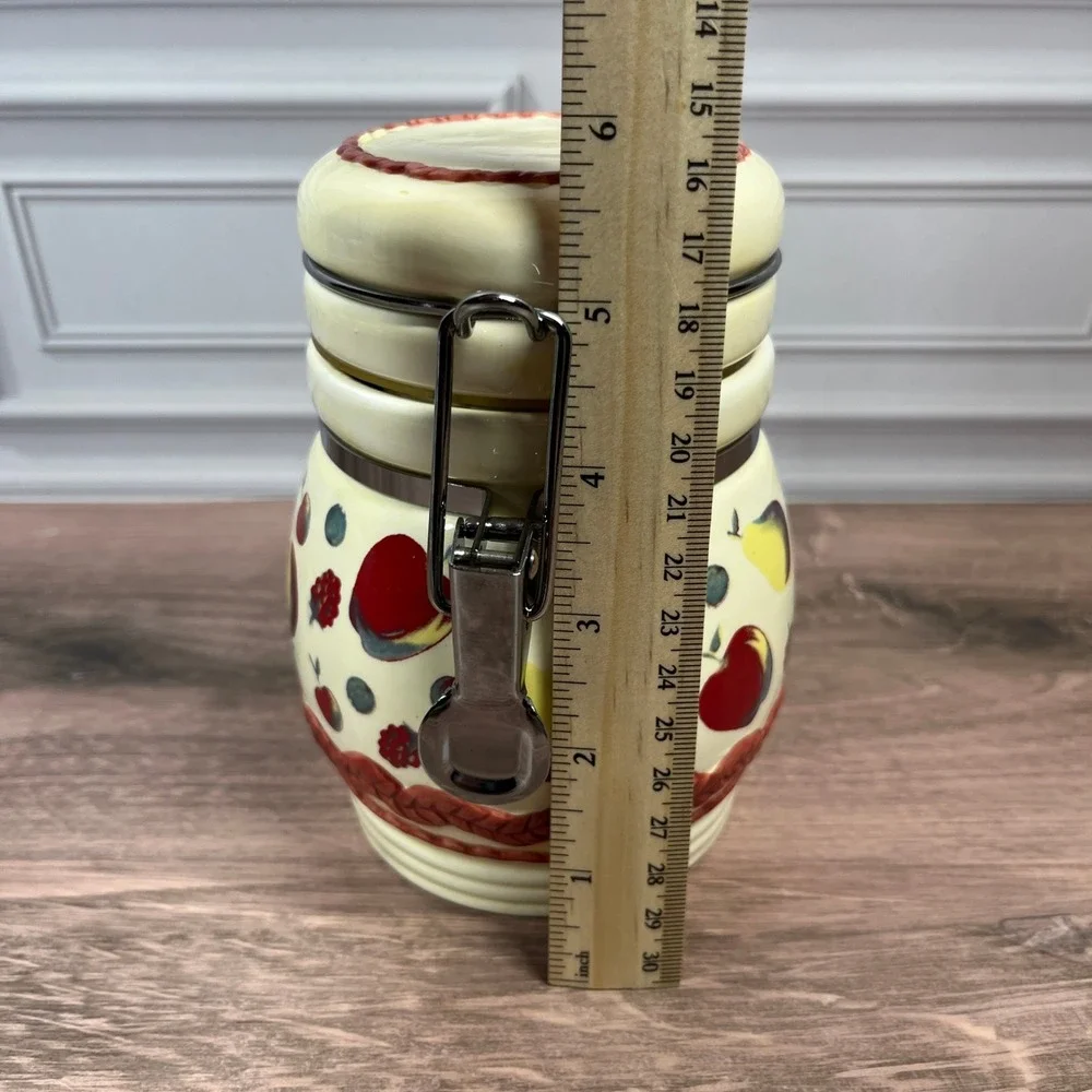 Vintage MSRF Ceramic Cream Colored Kitchen Canister Fruit Apples Pears Berries